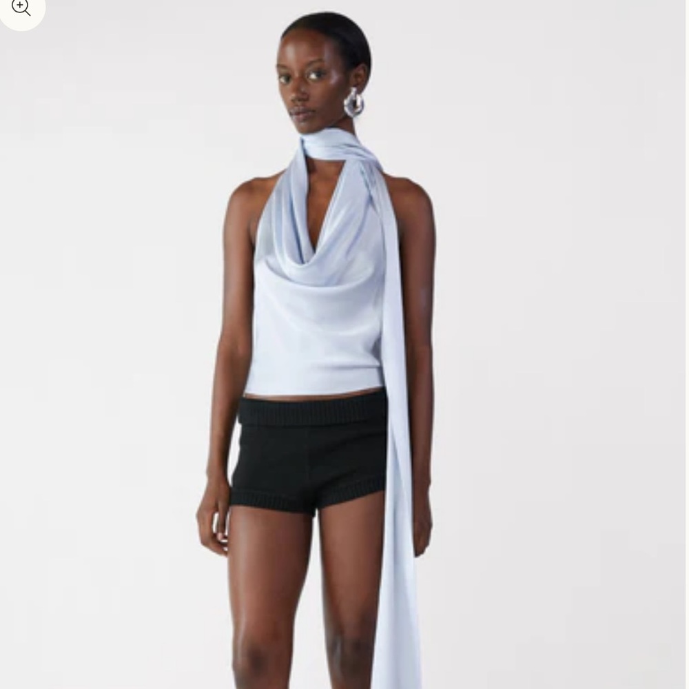 Orseund Iris Cowl Neck Halter Top Blue Silk